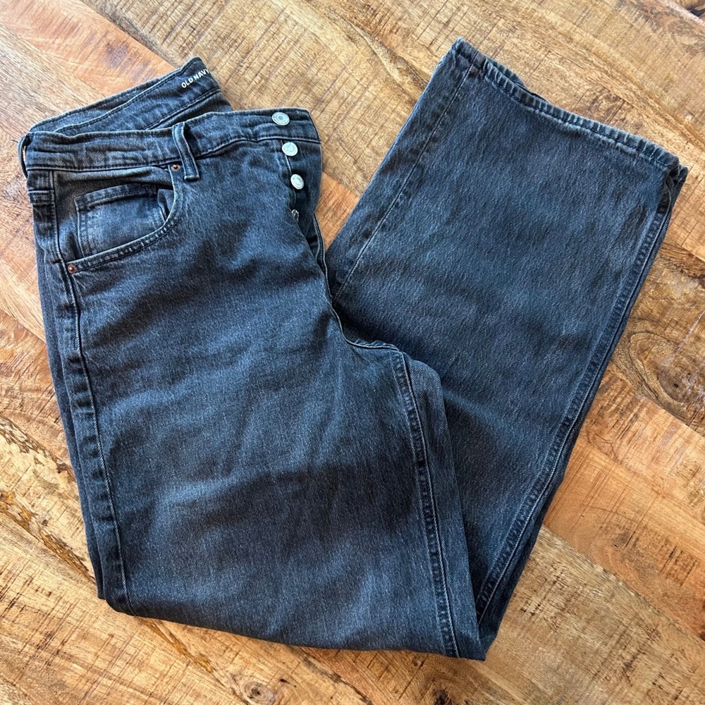 Old Navy Slouchy Wide Leg Jeans Gray Mid Rise Button Fly 12 Tall